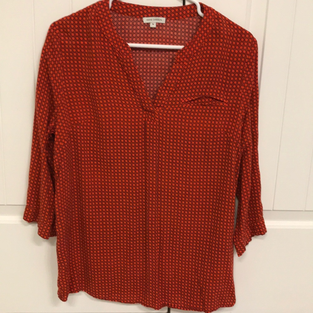 Anne Carson Geo Print Orange and Black Blouse